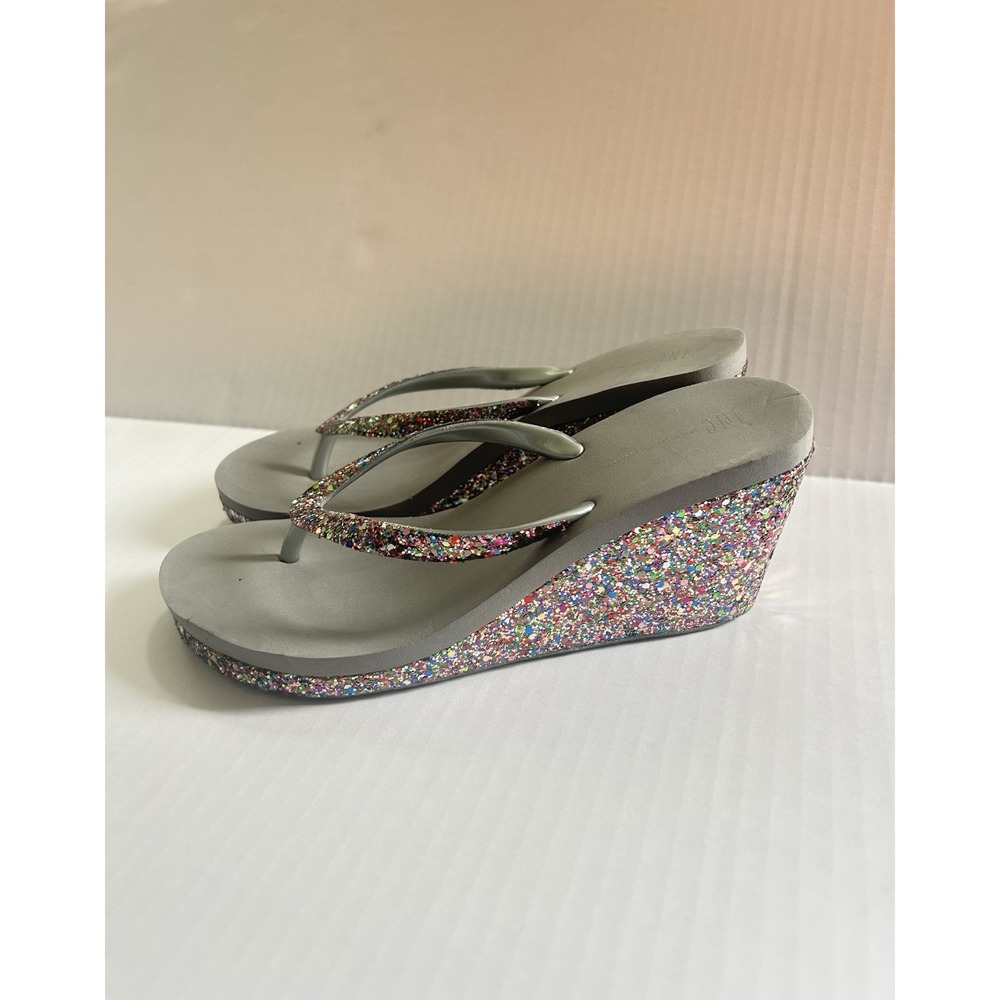 2000s INC Sparkle Wedge Flip Flop Heels Y2K Mcbling Trashy Beach Summer